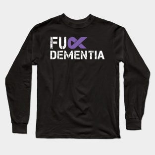 Fuck Dementia Awareness Gift Purple Ribbon Support Warrior Long Sleeve T-Shirt